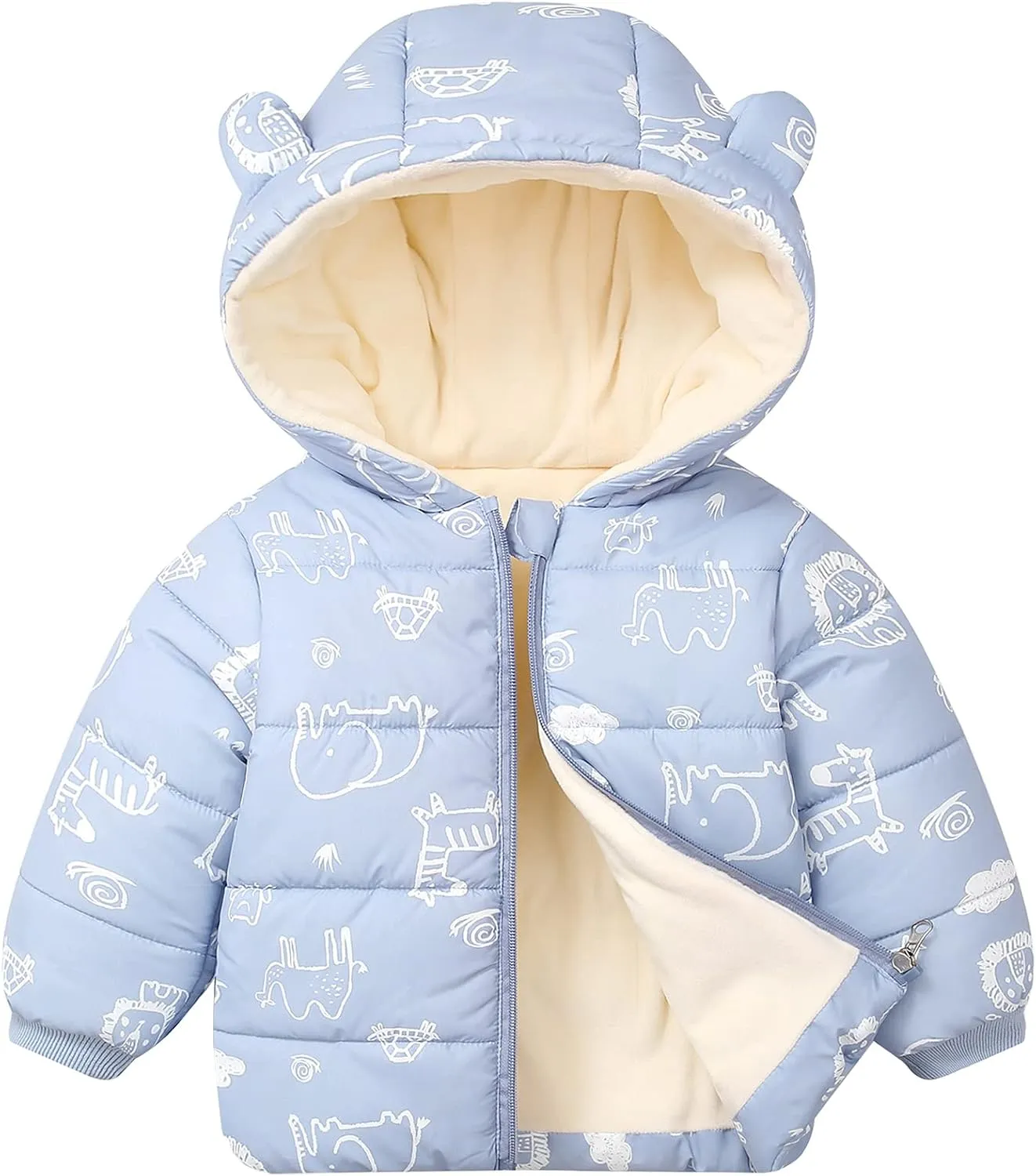 Happy Cherry Toddler Boys Girls Winter Down Coat Soft Cotton Padded Jacket Cute Bear Ears Thick Hooded Jacket