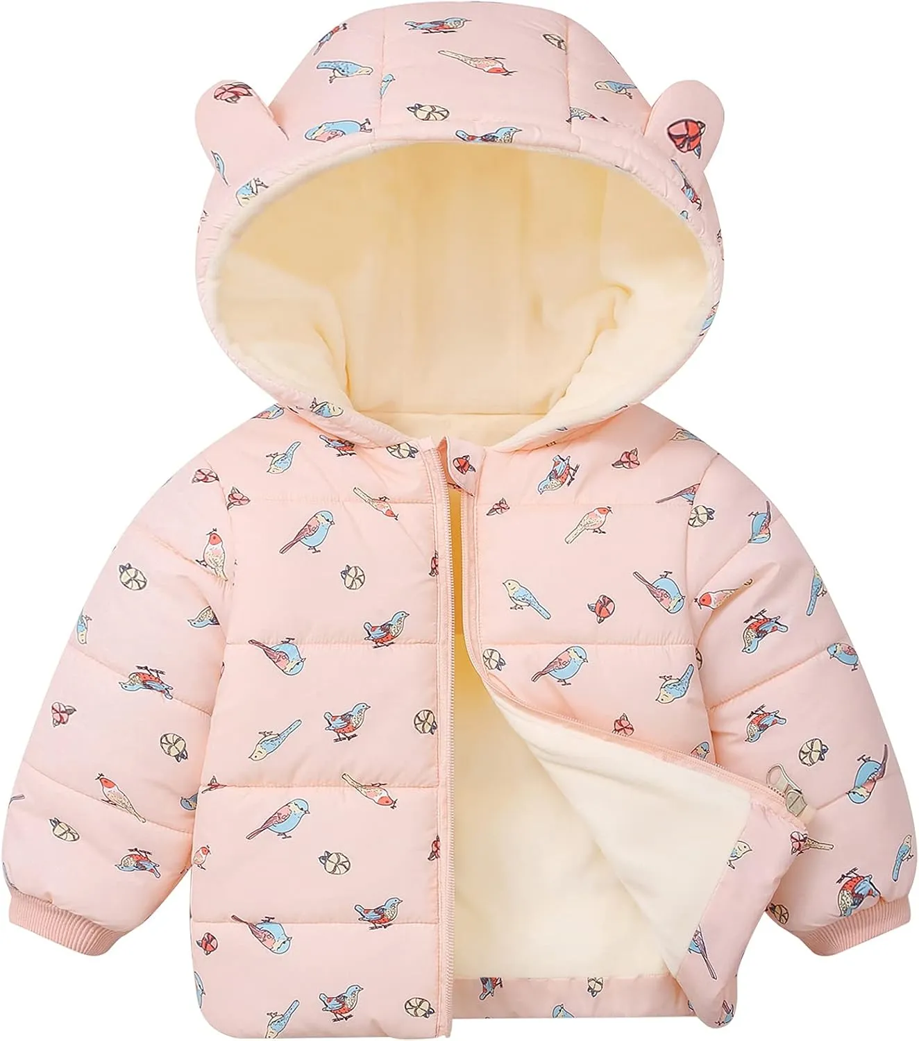 Happy Cherry Toddler Boys Girls Winter Down Coat Soft Cotton Padded Jacket Cute Bear Ears Thick Hooded Jacket