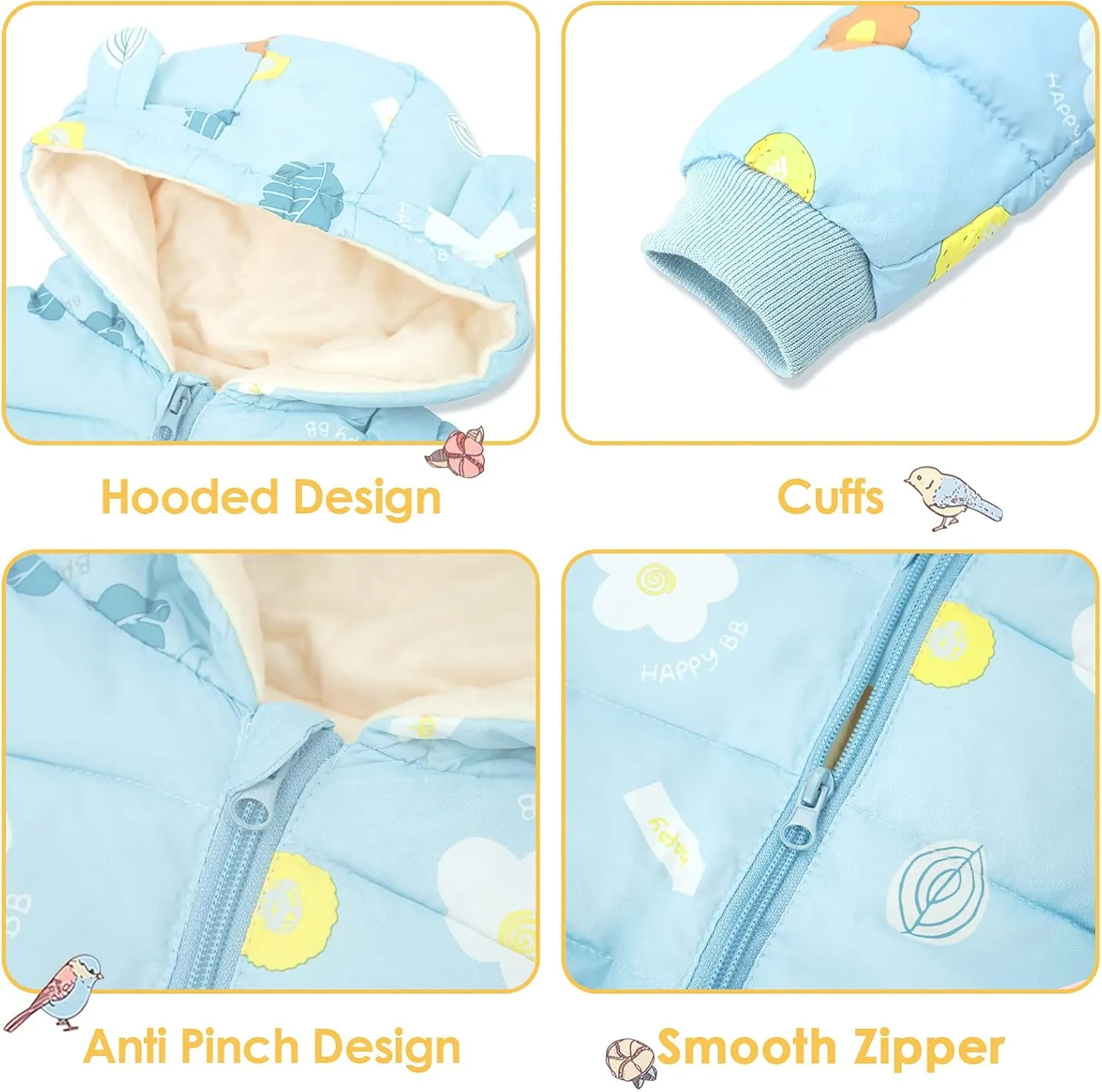 Happy Cherry Toddler Boys Girls Winter Down Coat Soft Cotton Padded Jacket Cute Bear Ears Thick Hooded Jacket