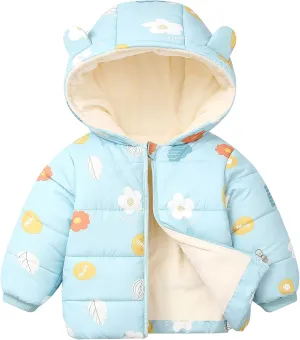 Happy Cherry Toddler Boys Girls Winter Down Coat Soft Cotton Padded Jacket Cute Bear Ears Thick Hooded Jacket