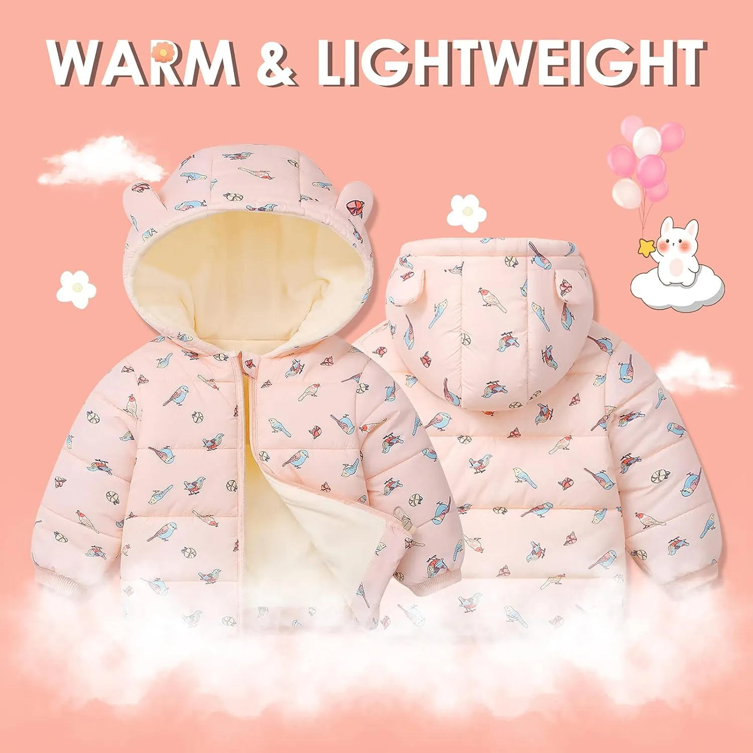 Happy Cherry Toddler Boys Girls Winter Down Coat Soft Cotton Padded Jacket Cute Bear Ears Thick Hooded Jacket