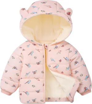 Happy Cherry Toddler Boys Girls Winter Down Coat Soft Cotton Padded Jacket Cute Bear Ears Thick Hooded Jacket