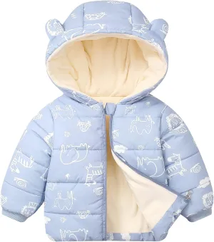 Happy Cherry Toddler Boys Girls Winter Down Coat Soft Cotton Padded Jacket Cute Bear Ears Thick Hooded Jacket