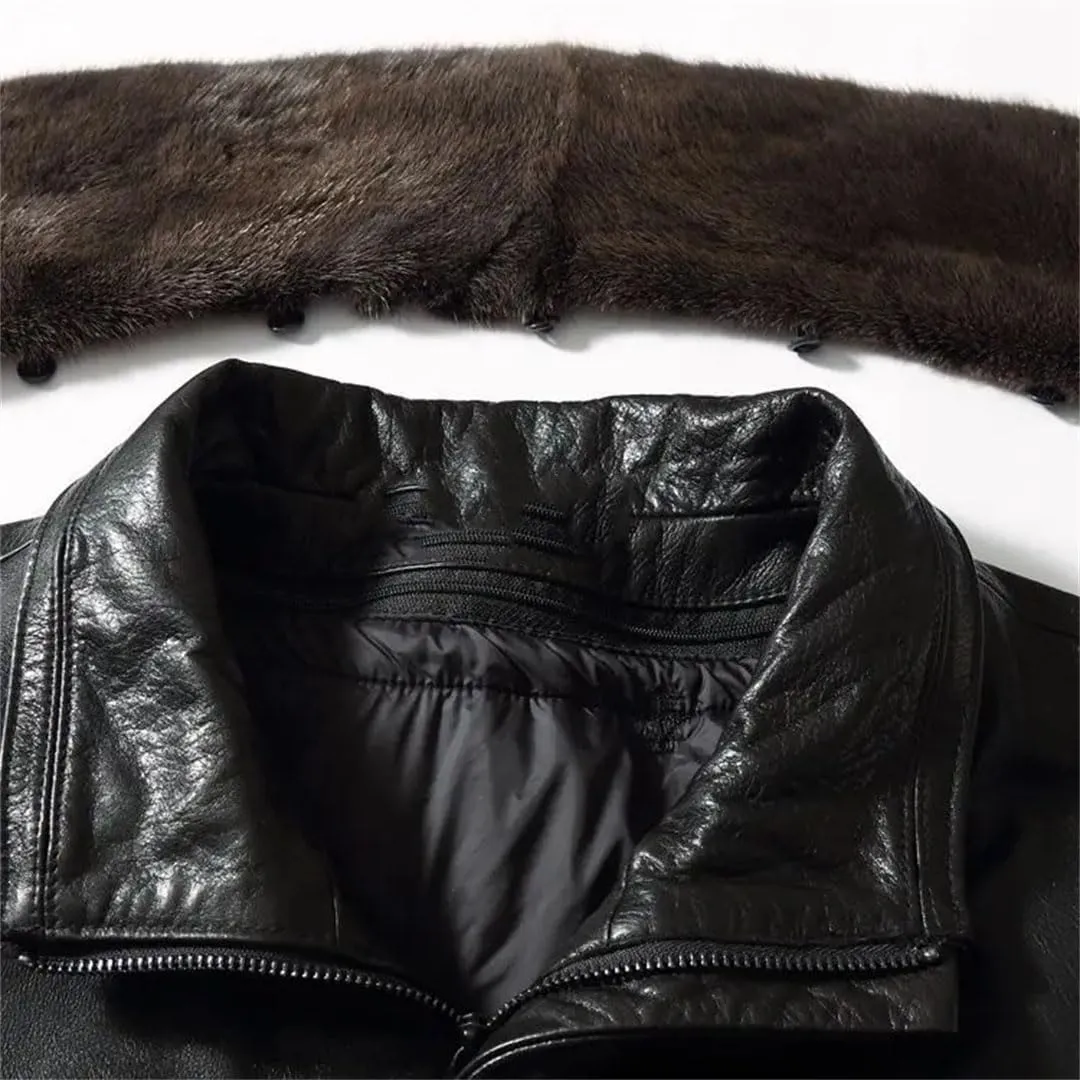 Hgvcfcv Men Winter Warm Mid Length Lapel Leather Coat Men's Detachable Padded Cotton Jacket Plus Size