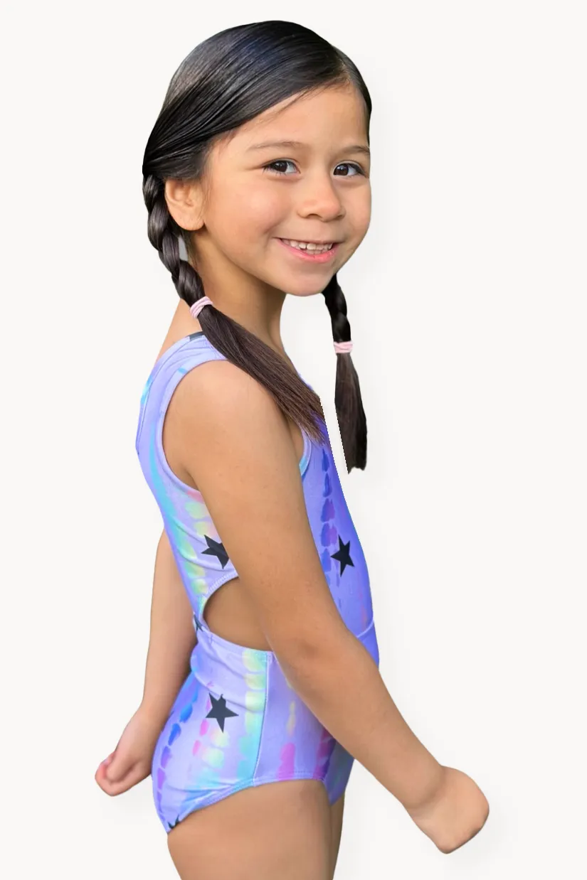 High Shine Cutout One Piece Swimsuit - Hologram Batik Stars
