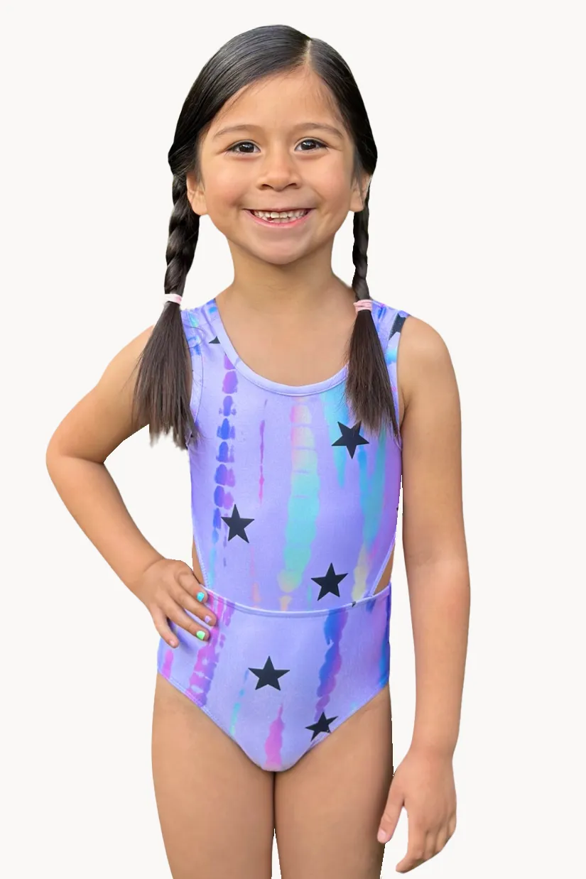 High Shine Cutout One Piece Swimsuit - Hologram Batik Stars