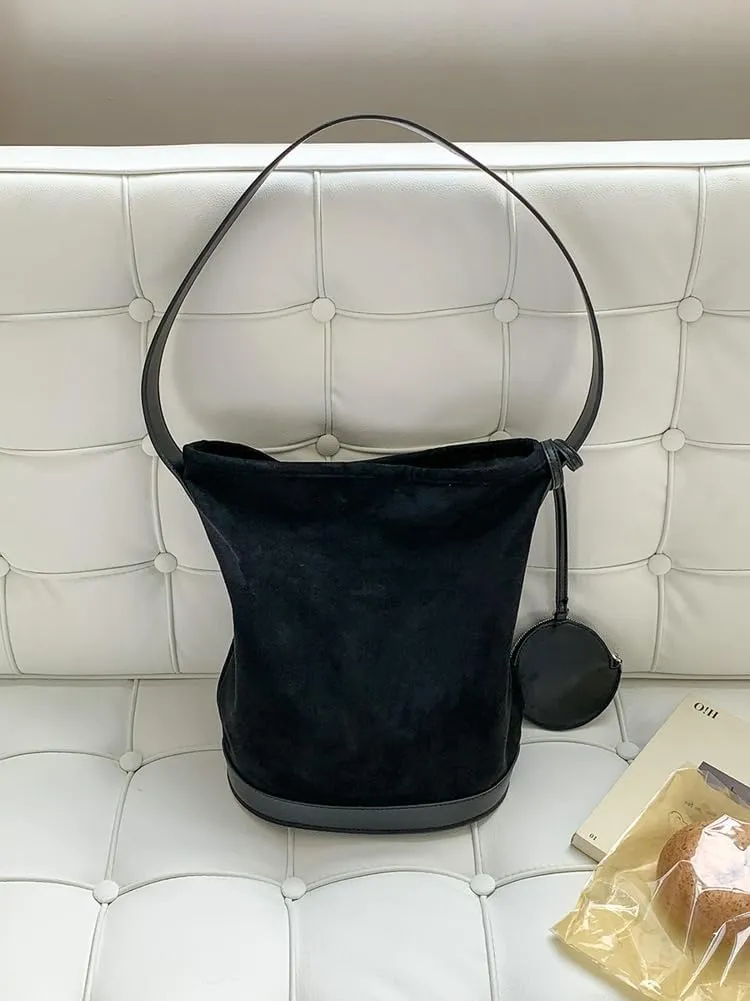 Hobo Bags for Women Suede Tote Bag Black Shoulder Bag Slouchy Bag Vintage Purse Bucket Bag Brown Suede Purse Work Bag