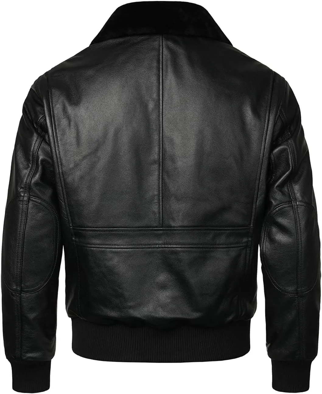 HOOD CREW Mens Genuine Leather Flight Bomber Jacket Air Force Aviator Outerwear Jackets with Removable Fur Collar