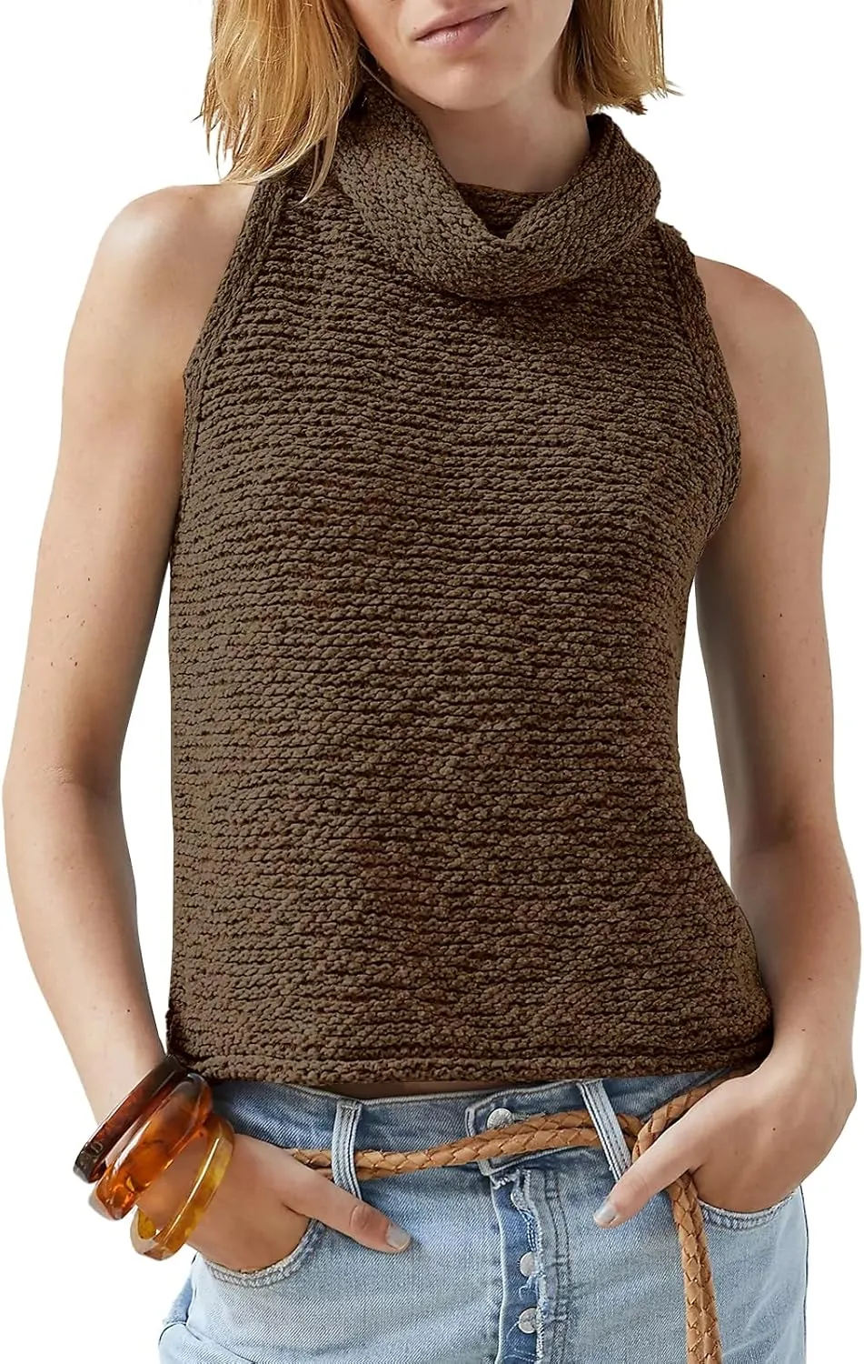Imily Bela Womens Turtleneck Sweater Vest Sleeveless Loose Pullover Sweaters Knit Fashion Tank Tops