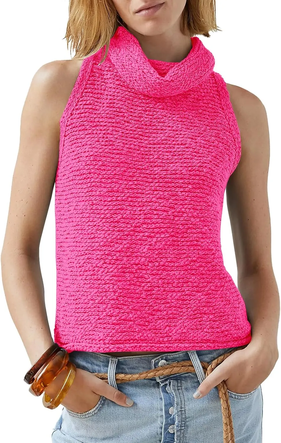 Imily Bela Womens Turtleneck Sweater Vest Sleeveless Loose Pullover Sweaters Knit Fashion Tank Tops