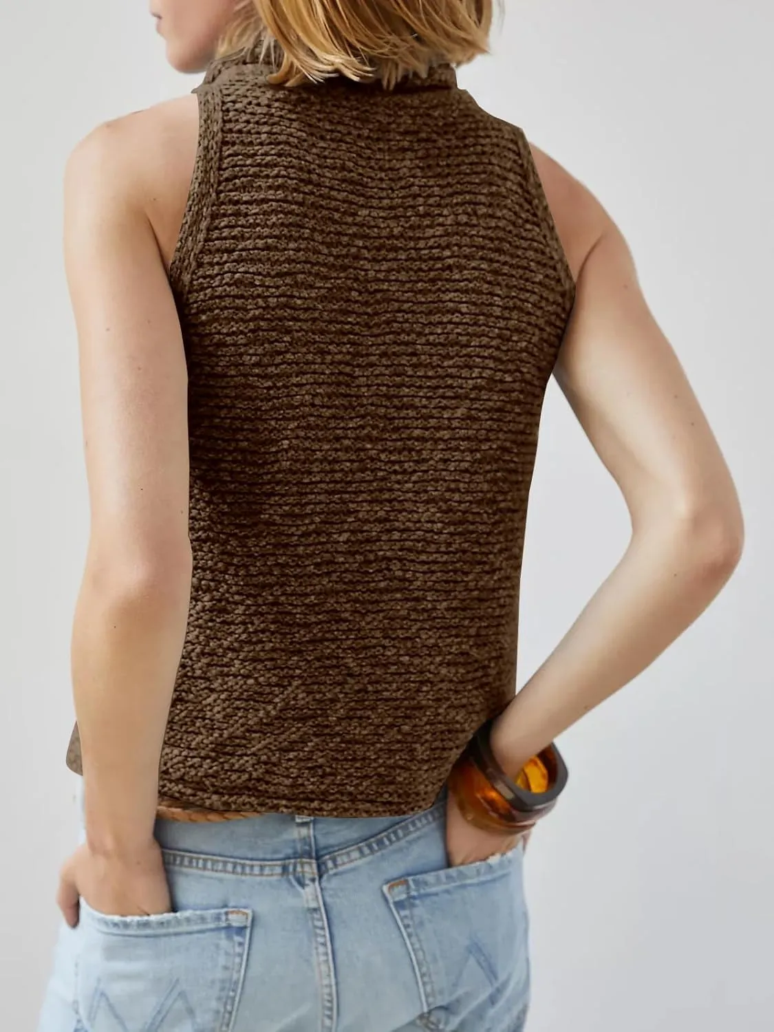 Imily Bela Womens Turtleneck Sweater Vest Sleeveless Loose Pullover Sweaters Knit Fashion Tank Tops