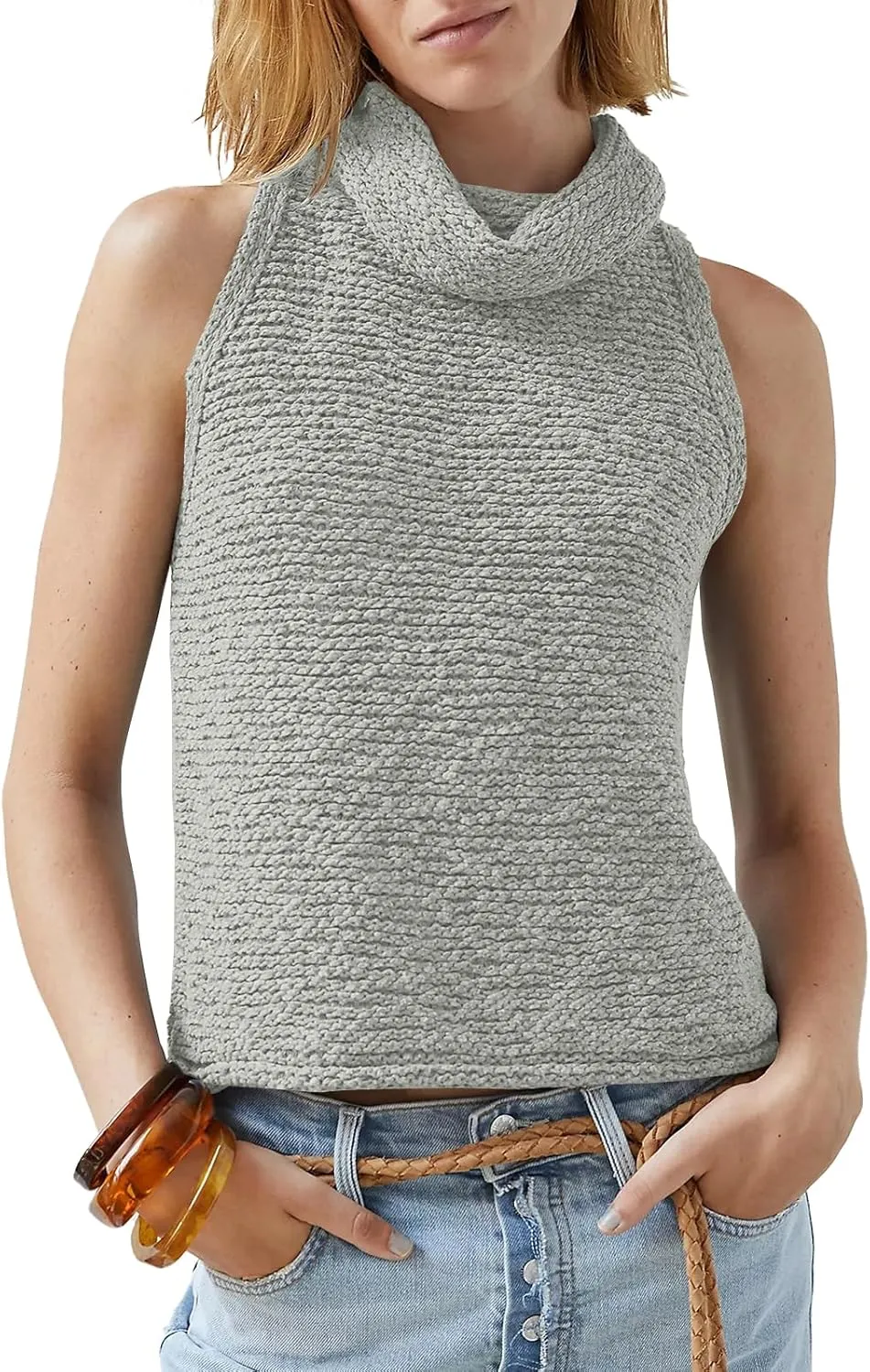 Imily Bela Womens Turtleneck Sweater Vest Sleeveless Loose Pullover Sweaters Knit Fashion Tank Tops
