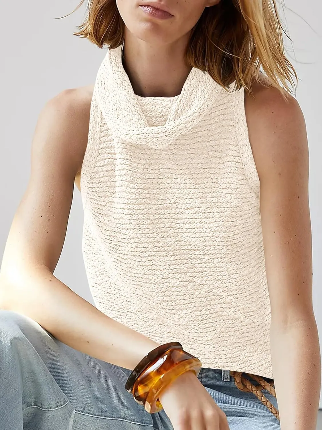 Imily Bela Womens Turtleneck Sweater Vest Sleeveless Loose Pullover Sweaters Knit Fashion Tank Tops