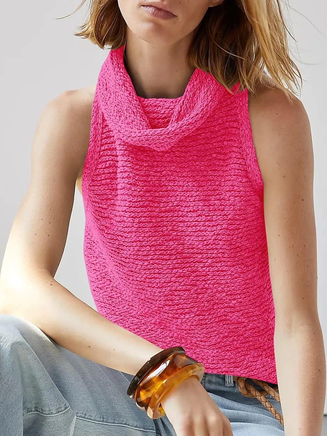 Imily Bela Womens Turtleneck Sweater Vest Sleeveless Loose Pullover Sweaters Knit Fashion Tank Tops