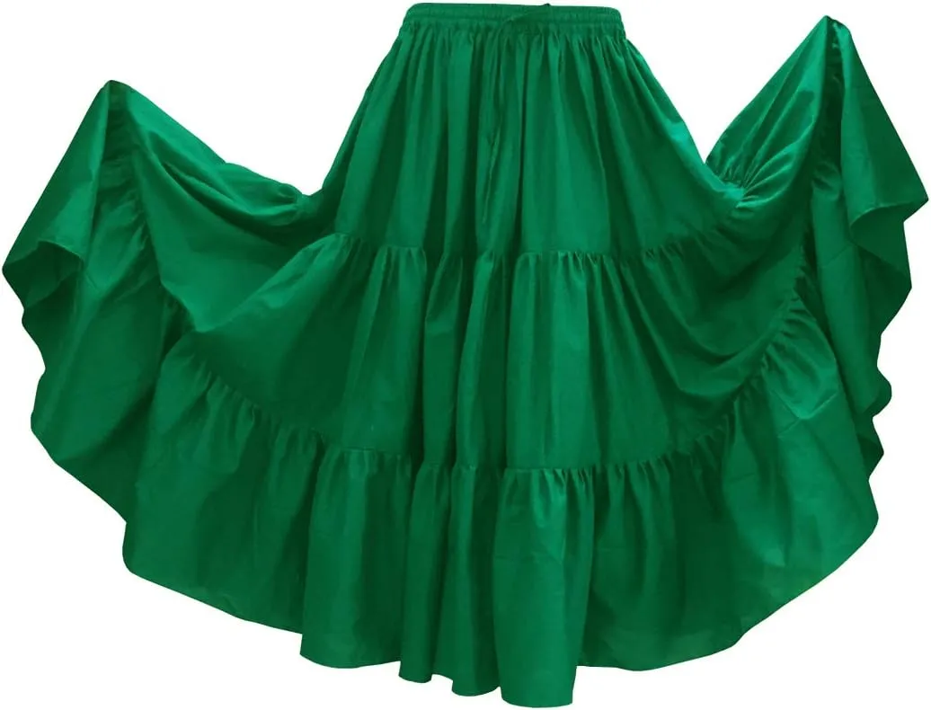 Indian Trendy 36" Long Women's Soft Cotton 10 Yard 3 Tiered Gypsy Belly Dance Skirt Swing Halloween