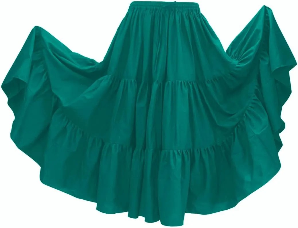 Indian Trendy 36" Long Women's Soft Cotton 10 Yard 3 Tiered Gypsy Belly Dance Skirt Swing Halloween