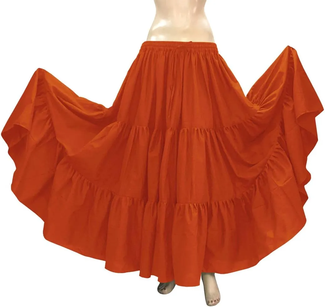 Indian Trendy 36" Long Women's Soft Cotton 10 Yard 3 Tiered Gypsy Belly Dance Skirt Swing Halloween