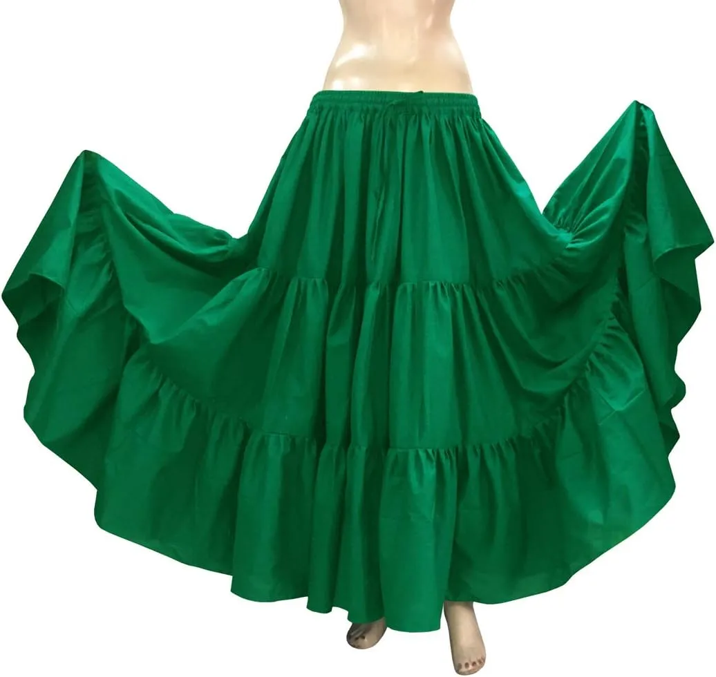 Indian Trendy 36" Long Women's Soft Cotton 10 Yard 3 Tiered Gypsy Belly Dance Skirt Swing Halloween