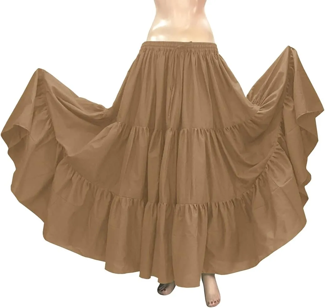Indian Trendy 36" Long Women's Soft Cotton 10 Yard 3 Tiered Gypsy Belly Dance Skirt Swing Halloween