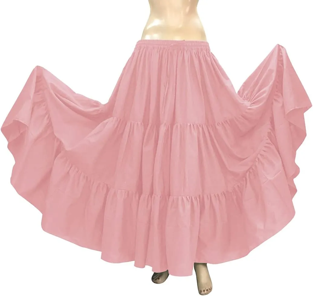 Indian Trendy 36" Long Women's Soft Cotton 10 Yard 3 Tiered Gypsy Belly Dance Skirt Swing Halloween