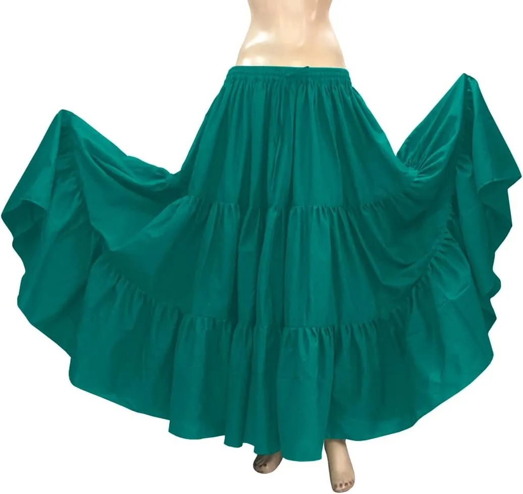 Indian Trendy 36" Long Women's Soft Cotton 10 Yard 3 Tiered Gypsy Belly Dance Skirt Swing Halloween