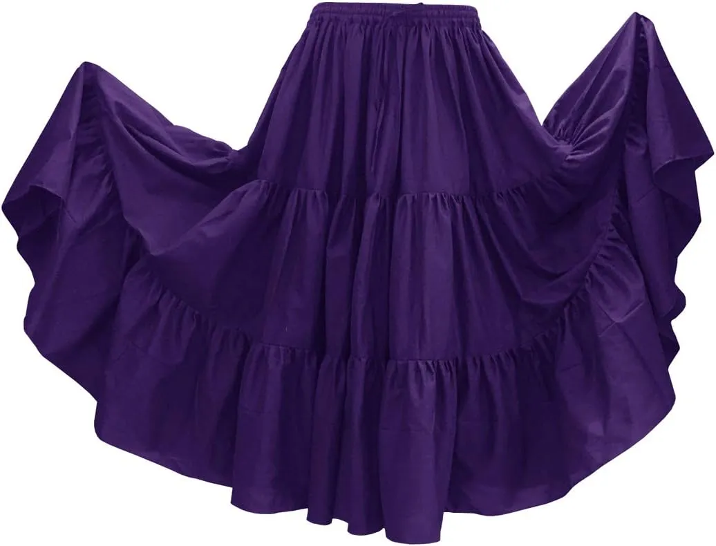 Indian Trendy 36" Long Women's Soft Cotton 10 Yard 3 Tiered Gypsy Belly Dance Skirt Swing Halloween