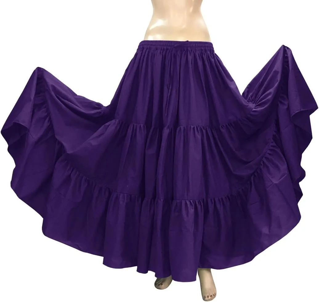 Indian Trendy 36" Long Women's Soft Cotton 10 Yard 3 Tiered Gypsy Belly Dance Skirt Swing Halloween