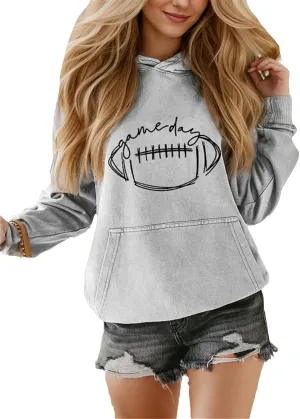 IVERIRMIN Womens Football Game Day Hoodie Vintage Graphic Hooded Sweatshirt Oversized Printed Pullover Tops Long Sleeve Shirt