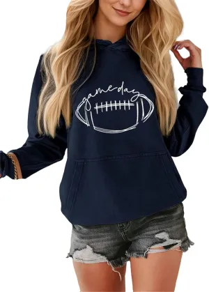 IVERIRMIN Womens Football Game Day Hoodie Vintage Graphic Hooded Sweatshirt Oversized Printed Pullover Tops Long Sleeve Shirt