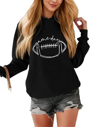 IVERIRMIN Womens Football Game Day Hoodie Vintage Graphic Hooded Sweatshirt Oversized Printed Pullover Tops Long Sleeve Shirt