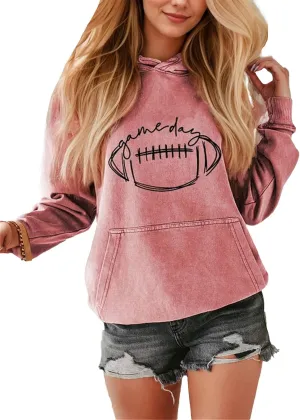 IVERIRMIN Womens Football Game Day Hoodie Vintage Graphic Hooded Sweatshirt Oversized Printed Pullover Tops Long Sleeve Shirt