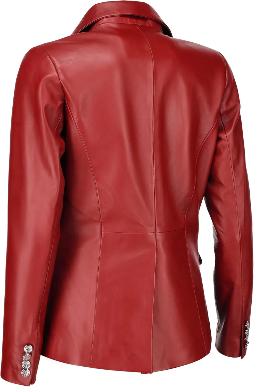 Jild Double Breasted Fancy Buttons Lambskin Leather Blazer Women - Kim Kardashian Long Sleeve Coat Style Leather Jacket Women