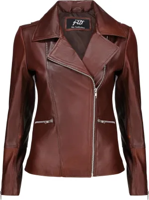 Jild Women's Asymmetrical Zip-Up Real Lambskin Leather Motorcycle Jacket - Casual Fashion Moto Biker Leather Jacket Women
