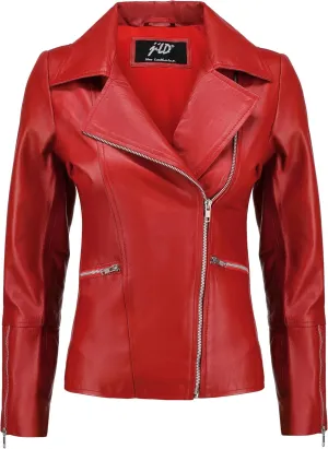 Jild Women's Asymmetrical Zip-Up Real Lambskin Leather Motorcycle Jacket - Casual Fashion Moto Biker Leather Jacket Women
