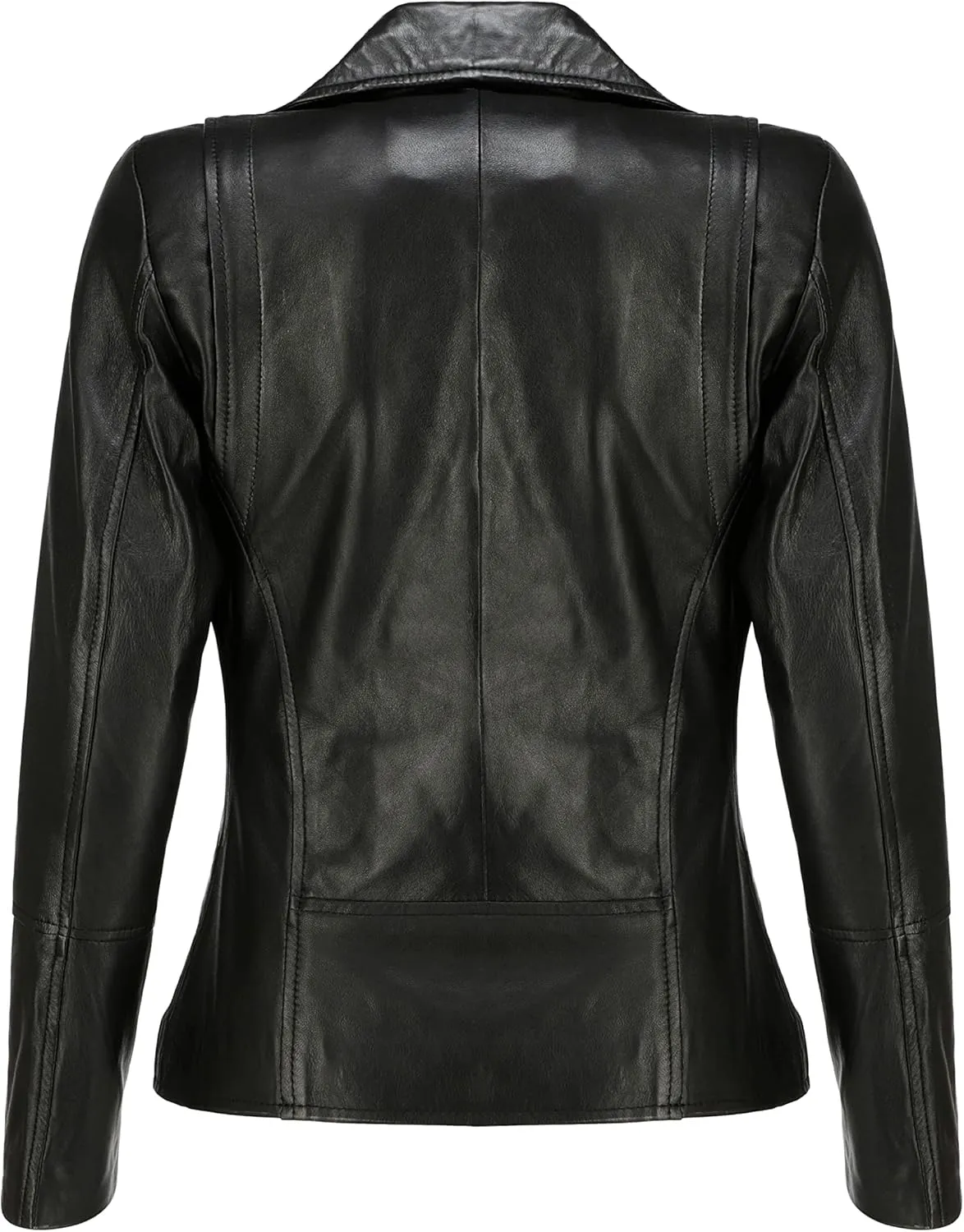 Jild Women's Asymmetrical Zip-Up Real Lambskin Leather Motorcycle Jacket - Casual Fashion Moto Biker Leather Jacket Women