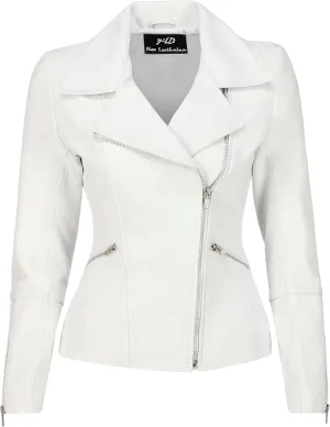 Jild Women's Asymmetrical Zip-Up Real Lambskin Leather Motorcycle Jacket - Casual Fashion Moto Biker Leather Jacket Women