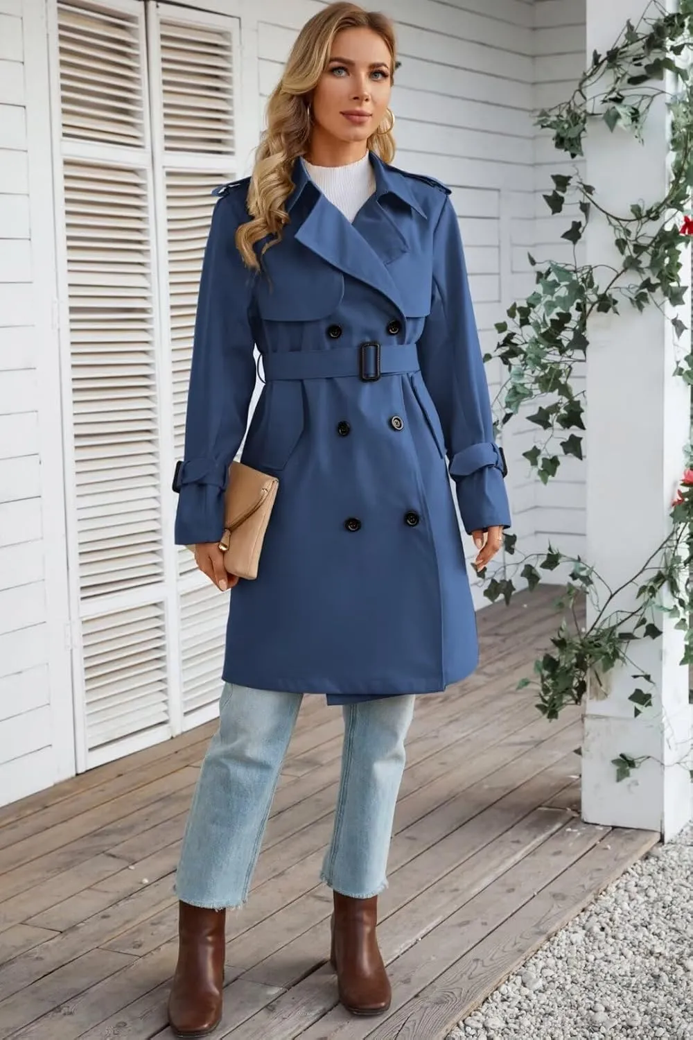 Joe Wenko Women's Waterproof Trench Coat Double Breasted Lapel Rain Coats for Women With Belt