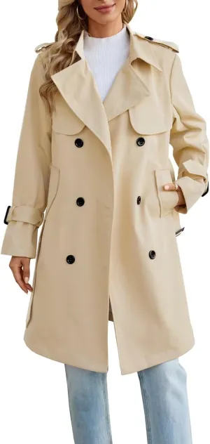 Joe Wenko Women's Waterproof Trench Coat Double Breasted Lapel Rain Coats for Women With Belt