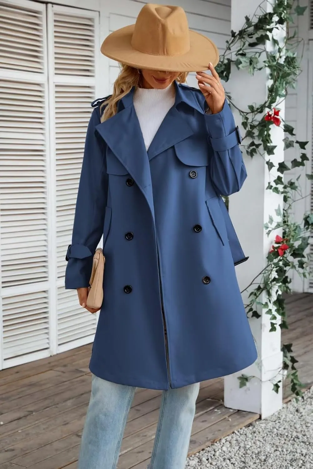 Joe Wenko Women's Waterproof Trench Coat Double Breasted Lapel Rain Coats for Women With Belt
