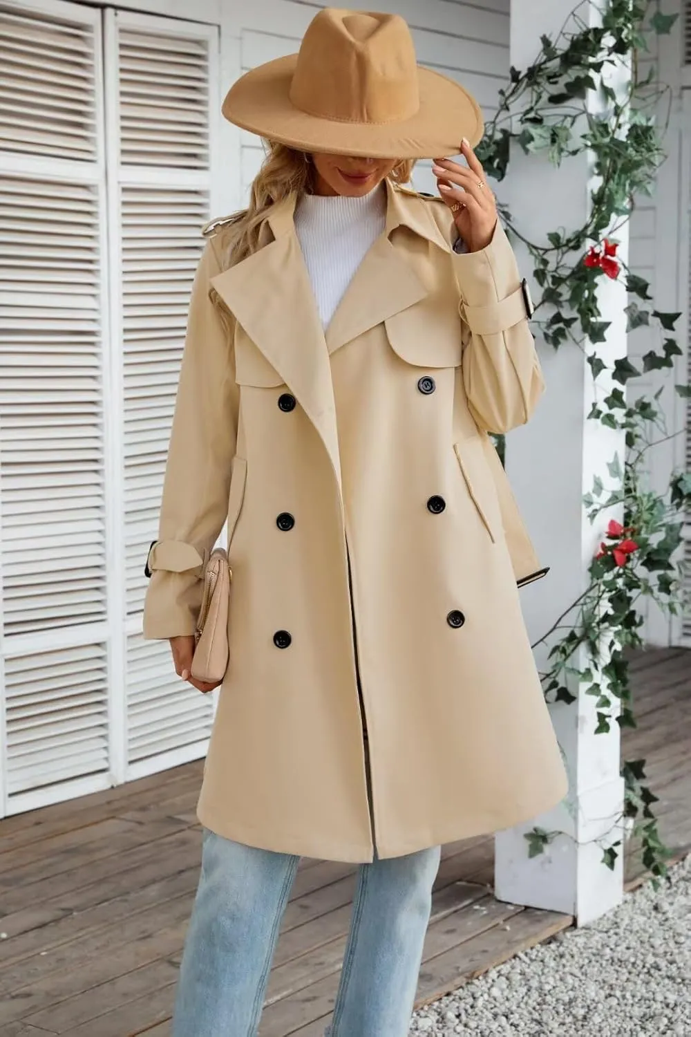 Joe Wenko Women's Waterproof Trench Coat Double Breasted Lapel Rain Coats for Women With Belt