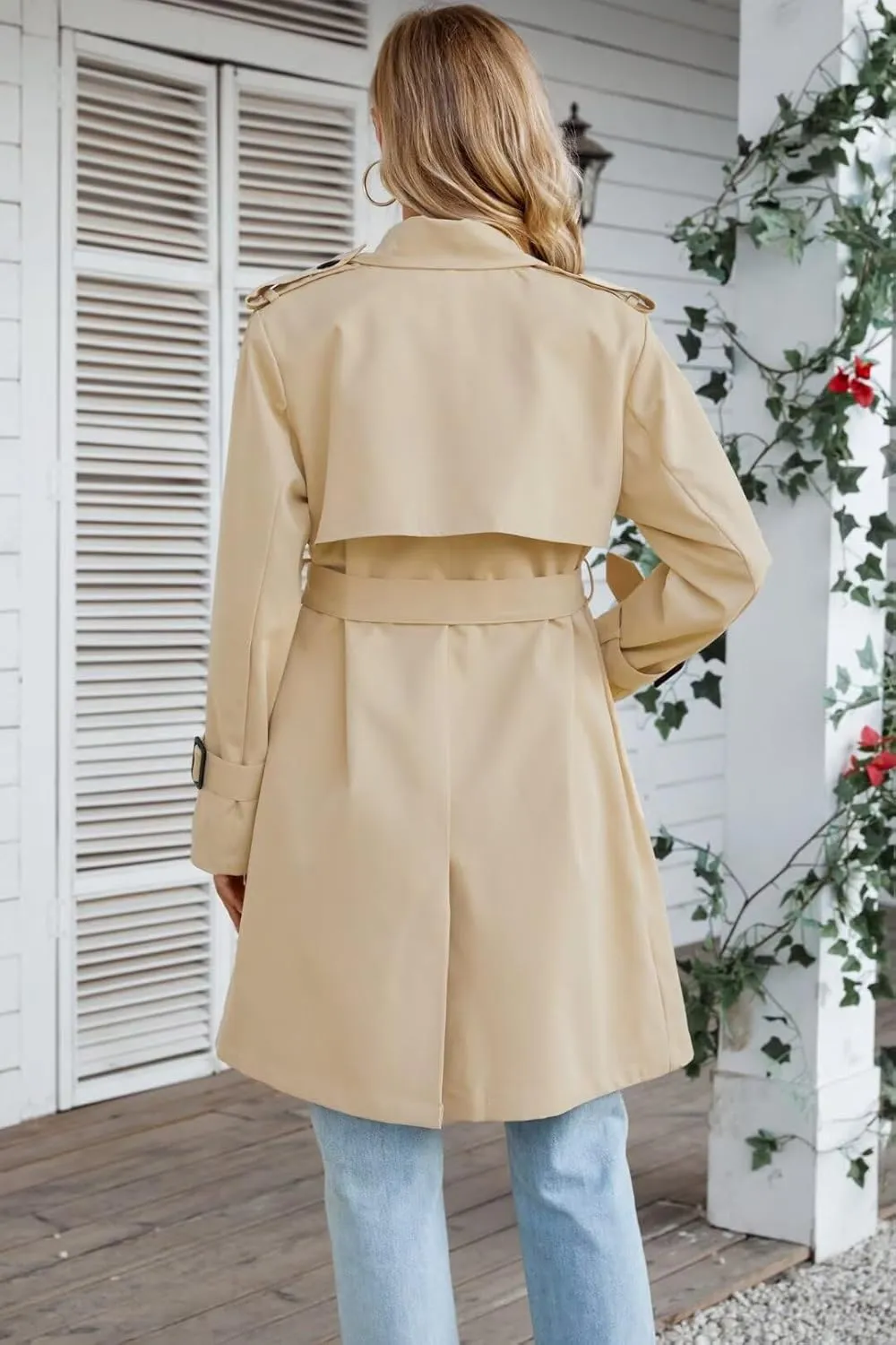 Joe Wenko Women's Waterproof Trench Coat Double Breasted Lapel Rain Coats for Women With Belt
