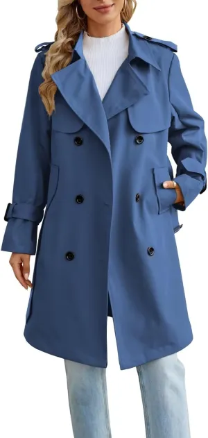 Joe Wenko Women's Waterproof Trench Coat Double Breasted Lapel Rain Coats for Women With Belt