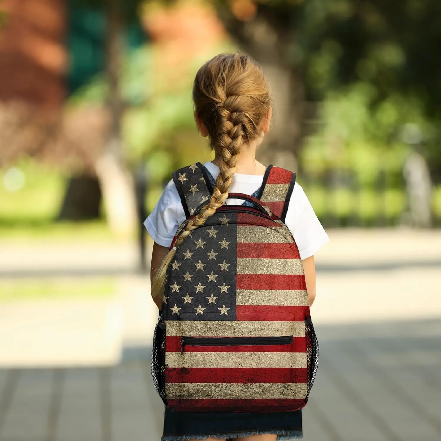 Kids Backpack for Teens Girls Boys, American Flag Military Vintage Retro Stripe Patriotic Water Resistant Child Bookbag School Bag with Adjustable Padded Straps