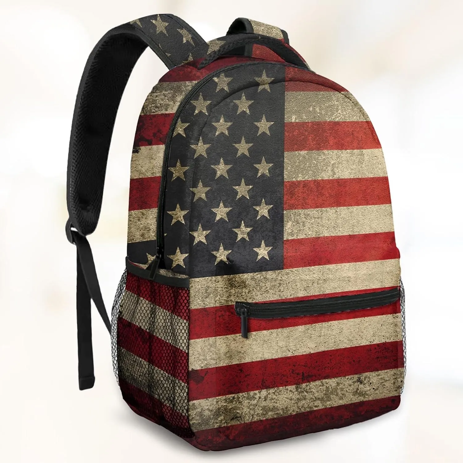 Kids Backpack for Teens Girls Boys, American Flag Military Vintage Retro Stripe Patriotic Water Resistant Child Bookbag School Bag with Adjustable Padded Straps