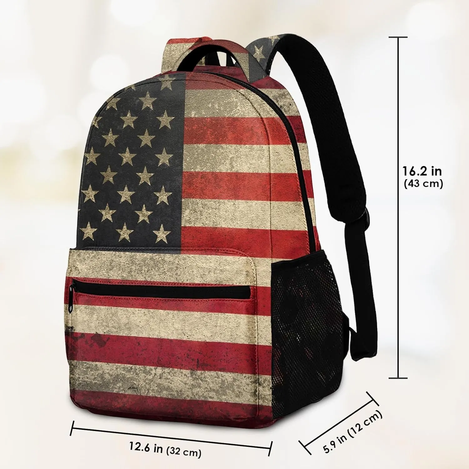 Kids Backpack for Teens Girls Boys, American Flag Military Vintage Retro Stripe Patriotic Water Resistant Child Bookbag School Bag with Adjustable Padded Straps