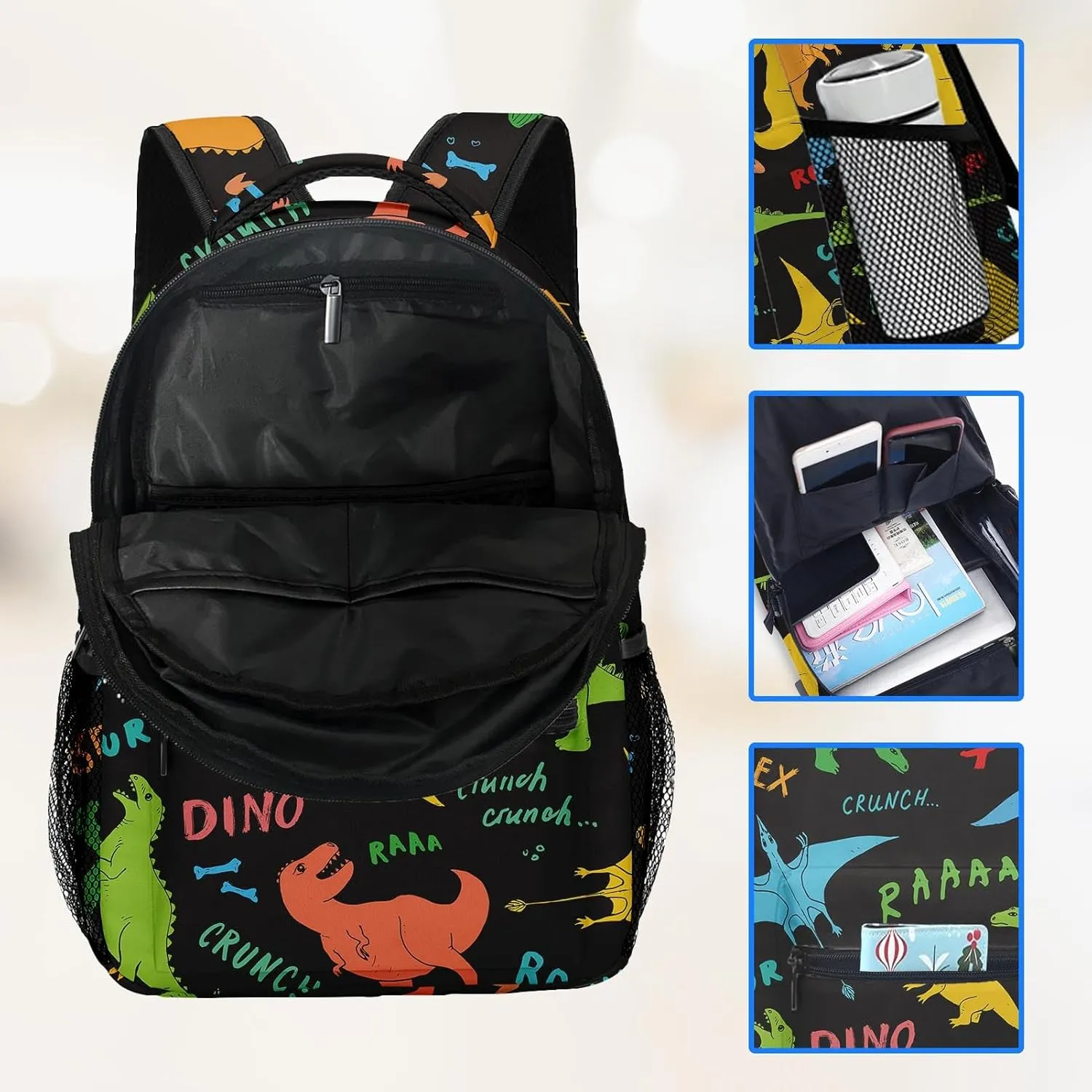 Kids Backpack for Teens Girls Boys, Dino Cute Funny Dinosaur Cool Cartoon Water Resistant Child Bookbag School Bag with Adjustable Padded Straps