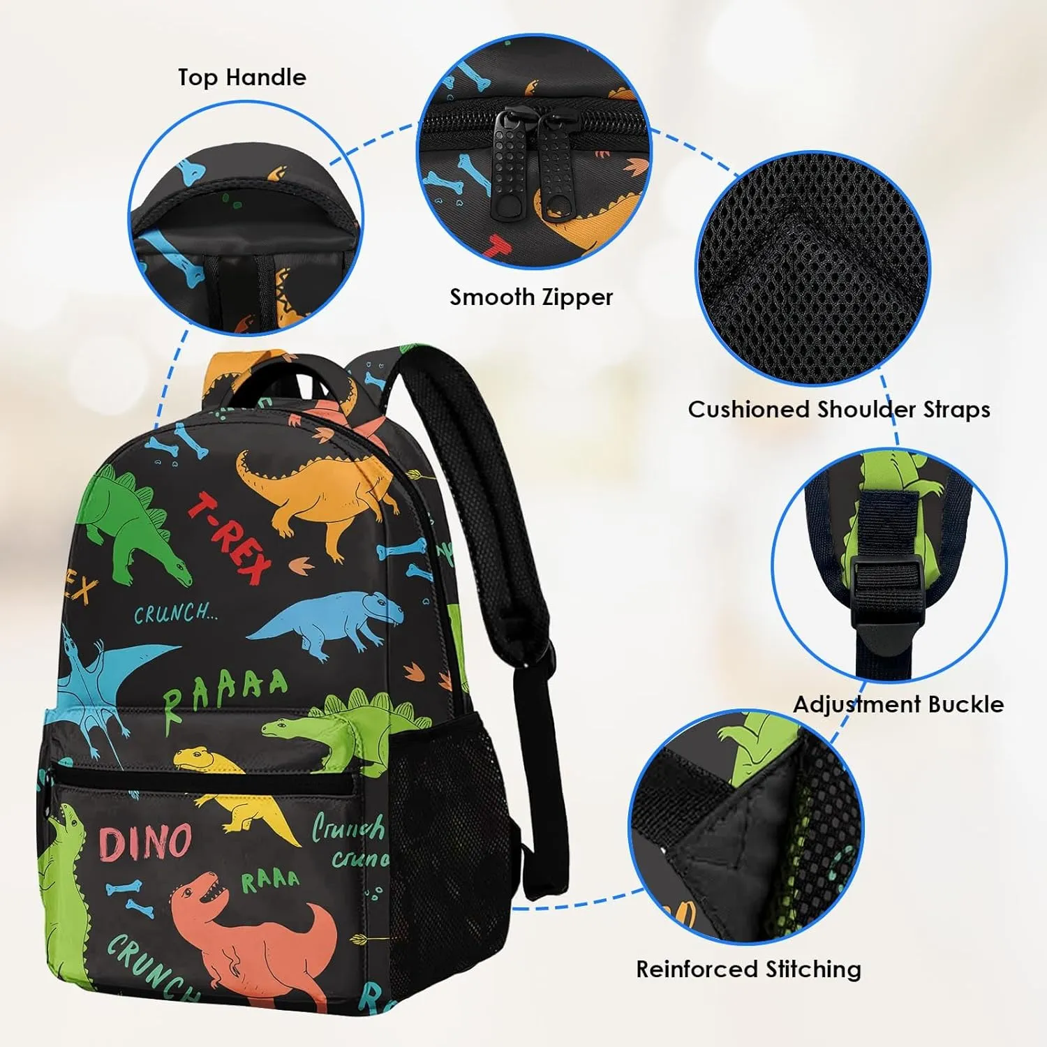 Kids Backpack for Teens Girls Boys, Dino Cute Funny Dinosaur Cool Cartoon Water Resistant Child Bookbag School Bag with Adjustable Padded Straps