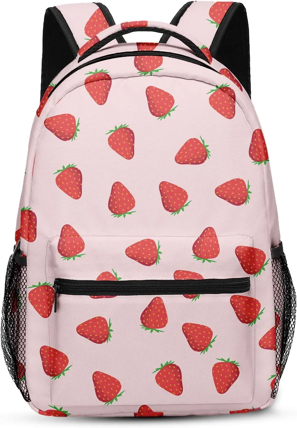 Kids Backpack for Teens Girls Boys, Strawberry Fruit Flower Summer Red Pink Water Resistant Child Bookbag School Bag with Adjustable Padded Straps