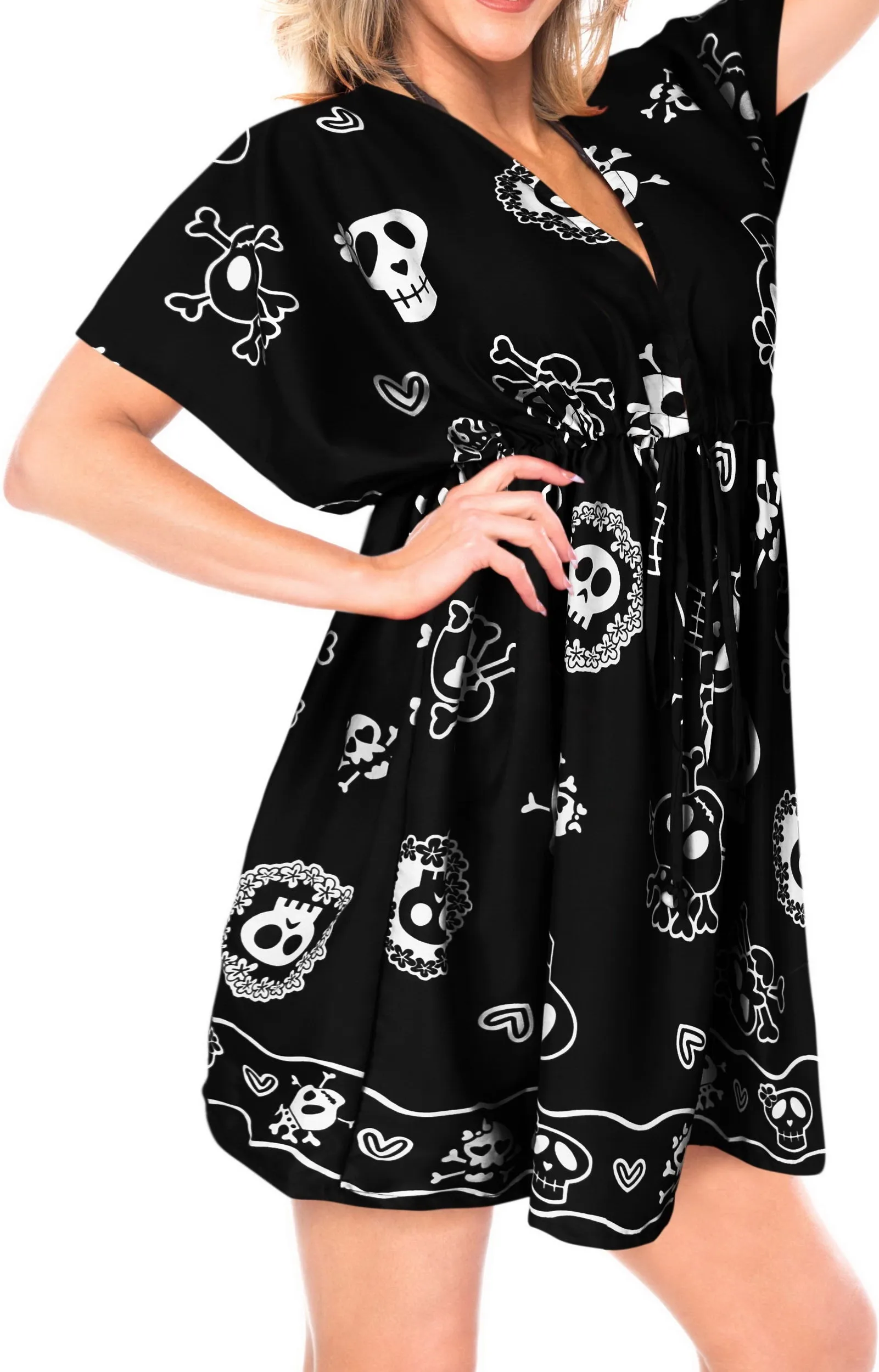 La Leela Women's Halloween Skull Cross & Pirates Scary Printed Black Bikini Cover up