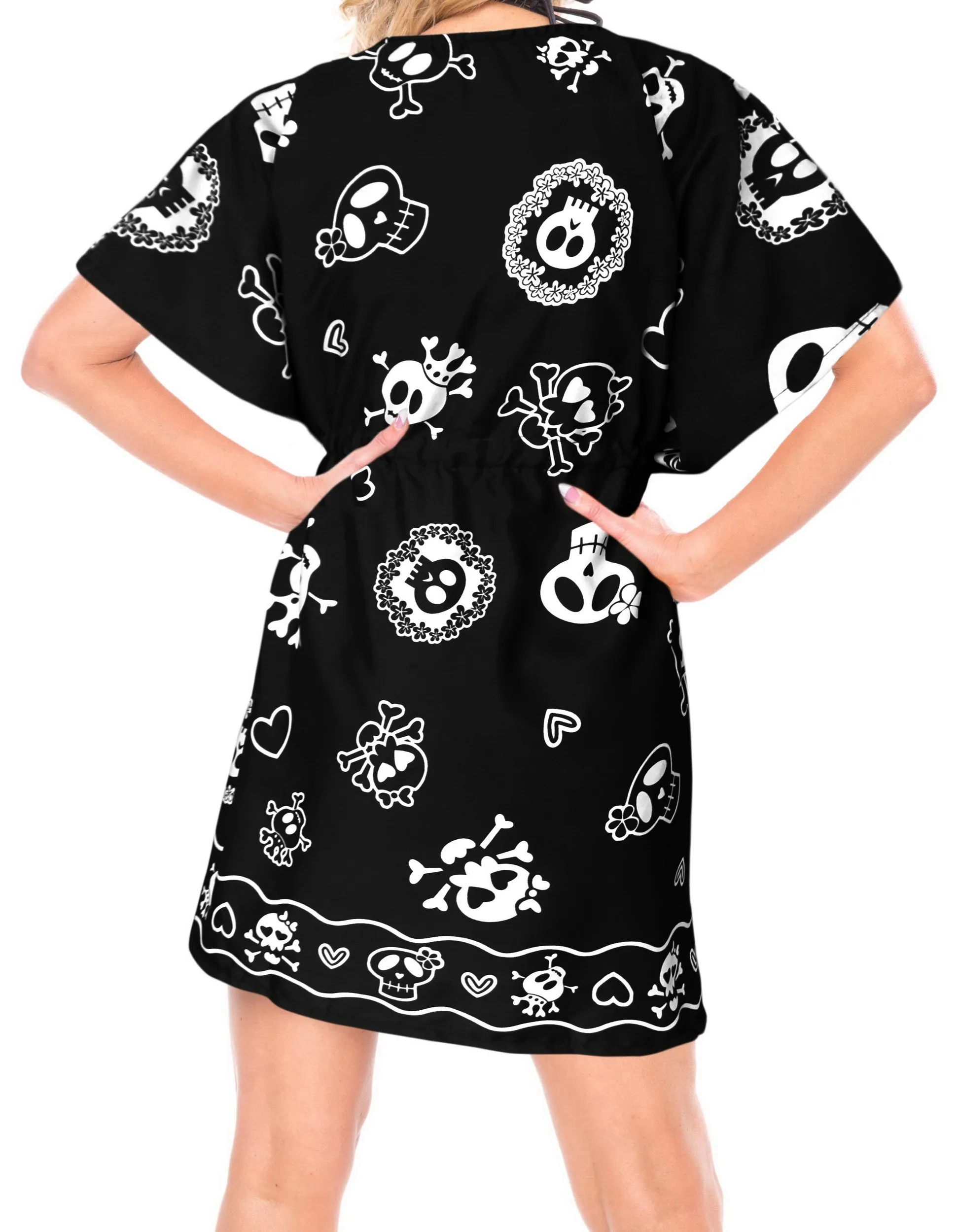 La Leela Women's Halloween Skull Cross & Pirates Scary Printed Black Bikini Cover up